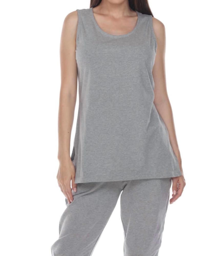 Front of a model wearing a size 1X Daytrip Tank Top in Sporty Grey in Sporty Grey by Neon Buddha. | dia_product_style_image_id:334540